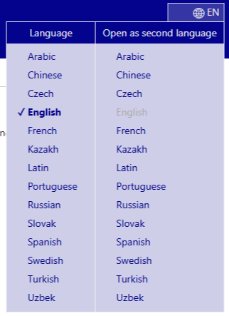 screenshot of the multilingual menu