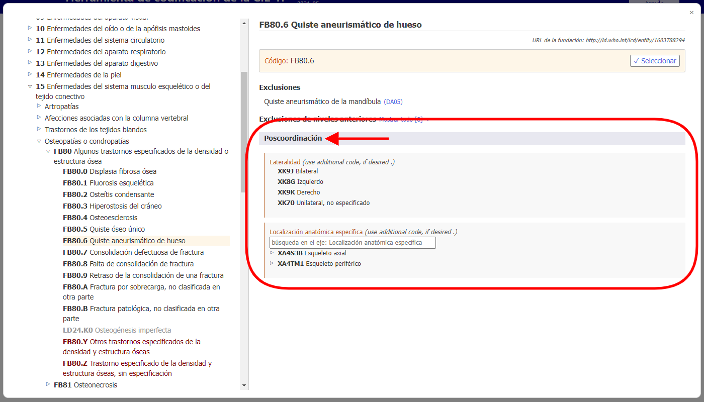 screenshot of Coding Tool postcoordination example