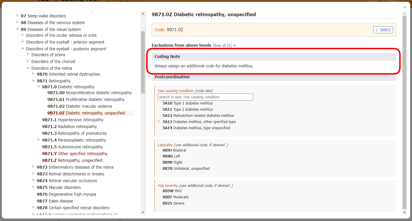 screenshot of Coding Tool coding note example