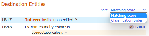 screenshot of Coding Tool entities list sort options