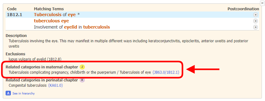 screenshot of Coding Tool link for related categories in maternal chapter