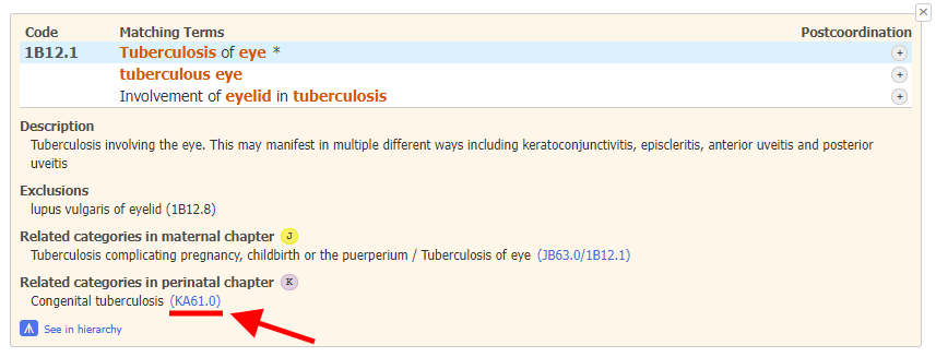 screenshot of Coding Tool link for related categories in perinatal chapter link