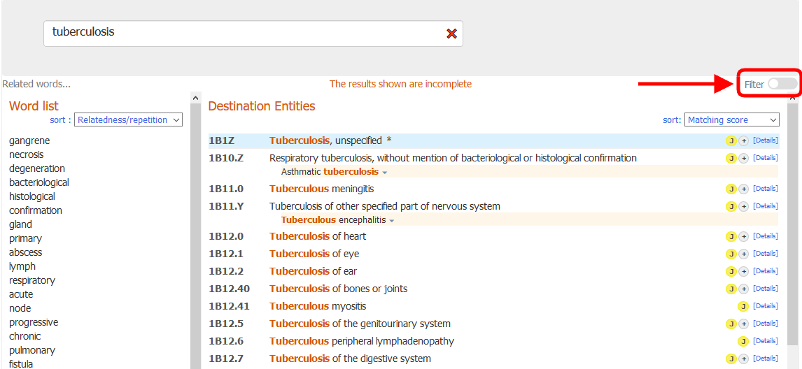 screenshot of Coding Tool chapter filter closed