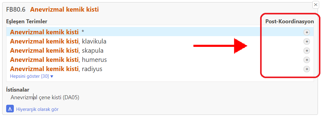 screenshot of Coding Tool link for available postcoordination