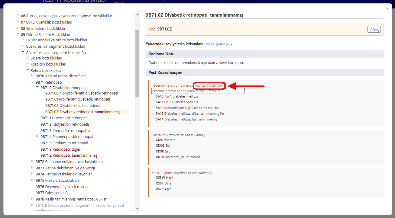 screenshot of Coding Tool mandatory postcoordination example