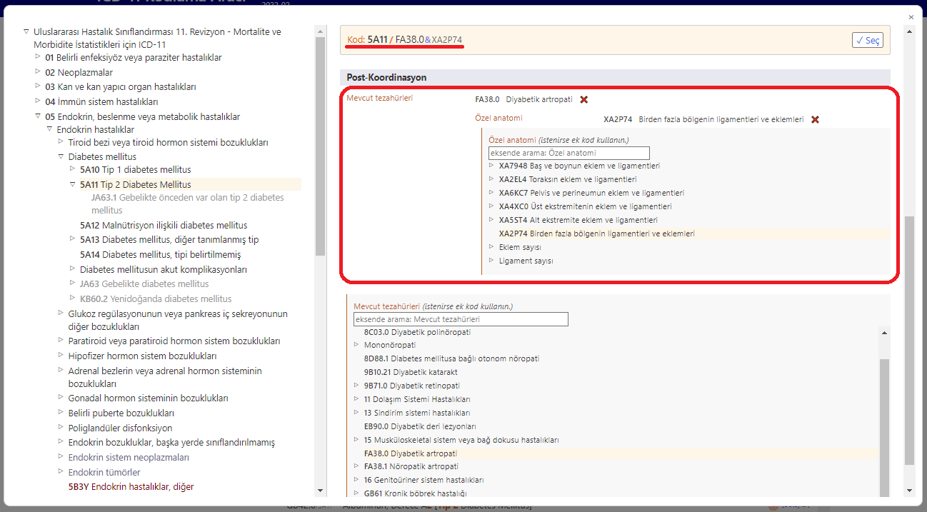 screenshot of Coding Tool nested postcoordination