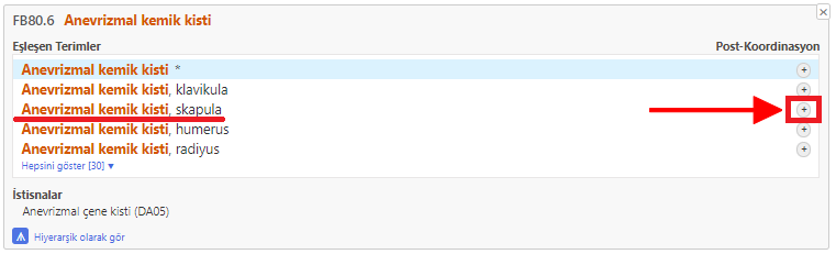 screenshot of Coding Tool postcoordination selected term