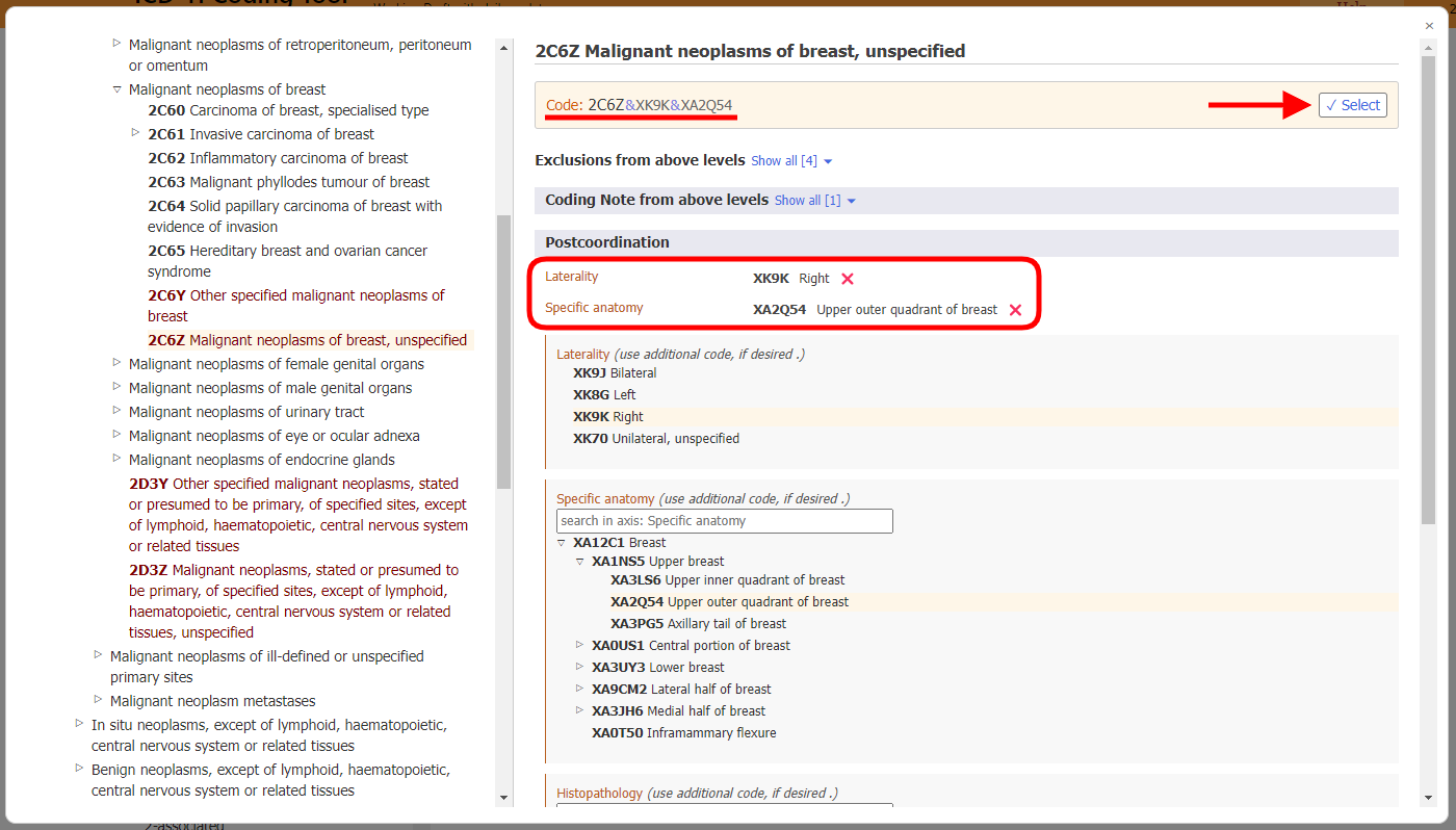 screenshot of Coding Tool building a code string